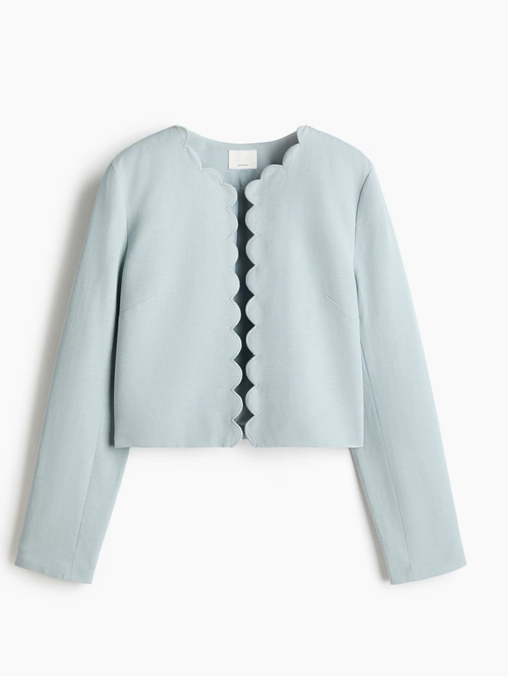 H&M Scallop-Edge Cropped Jacket in light dusty turquoise size medium